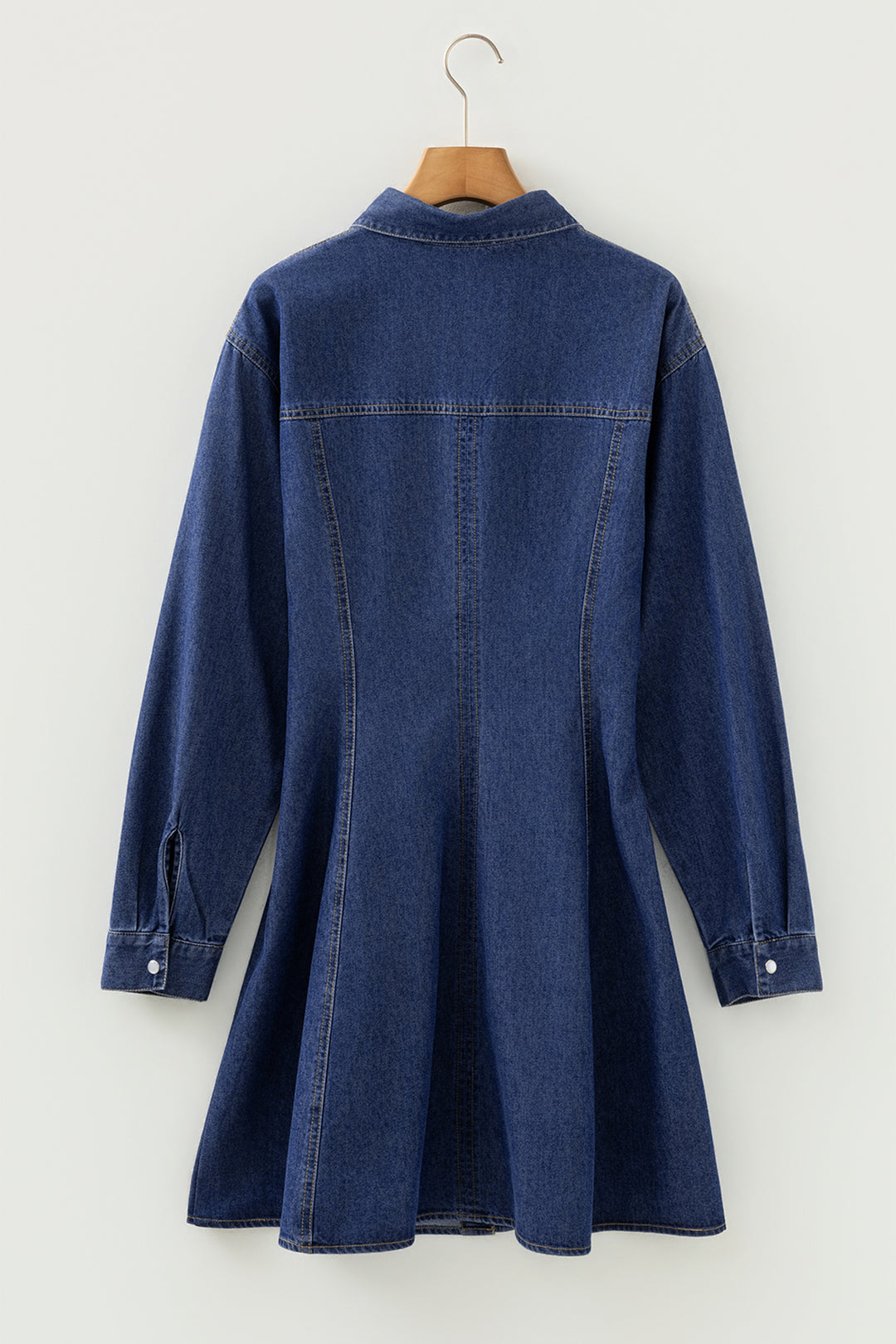 Ashleigh Blue Denim Shirt Collar Long Sleeve Flared Mini Dress