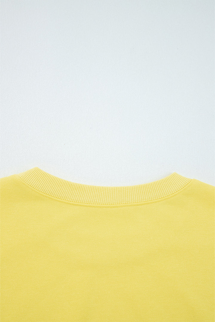 Yellow Cream Drop Shoulder Puff Sleeve Crop Pullover Drawstring Wide Leg Pants Set