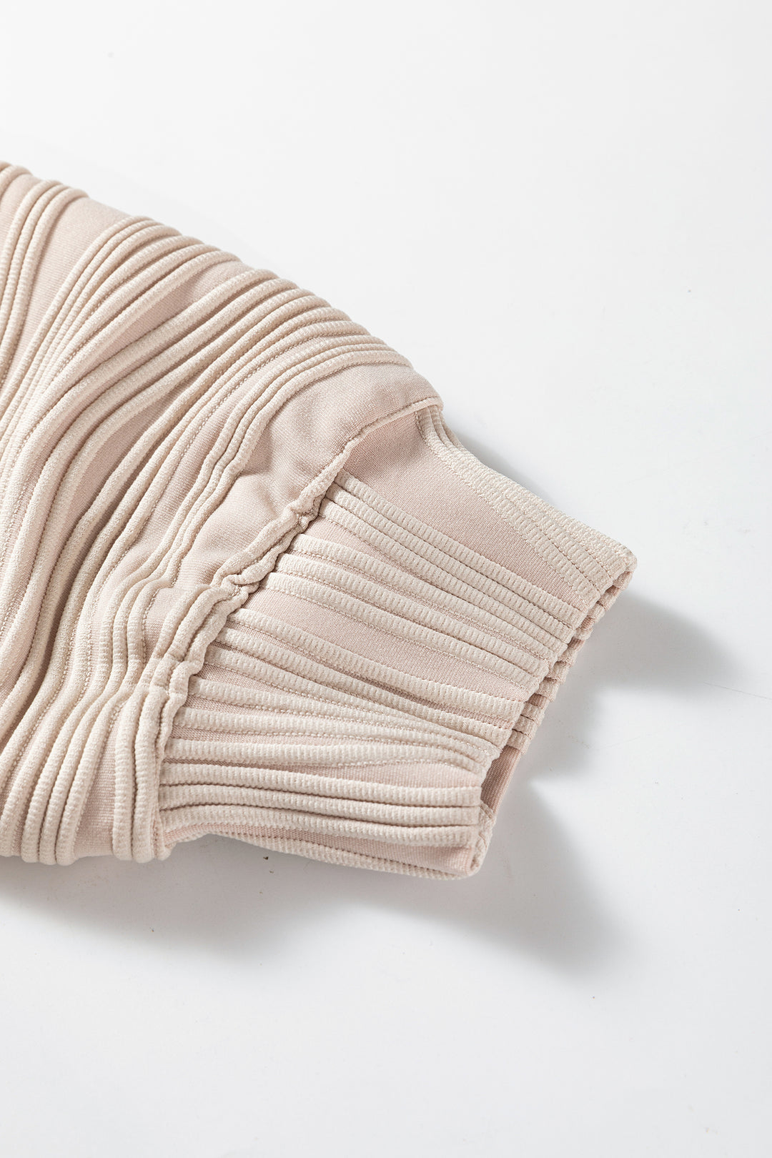 Parchment Solid Color Textured Zip V Neck Pullover Sweatshirt