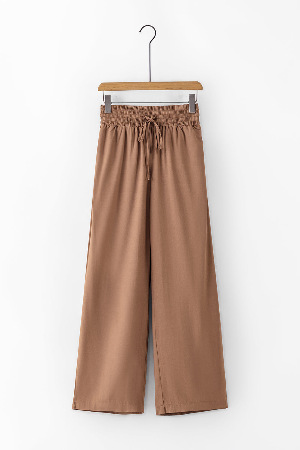 Brown Drawstring Elastic Waist Casual Wide Leg Pants | Women