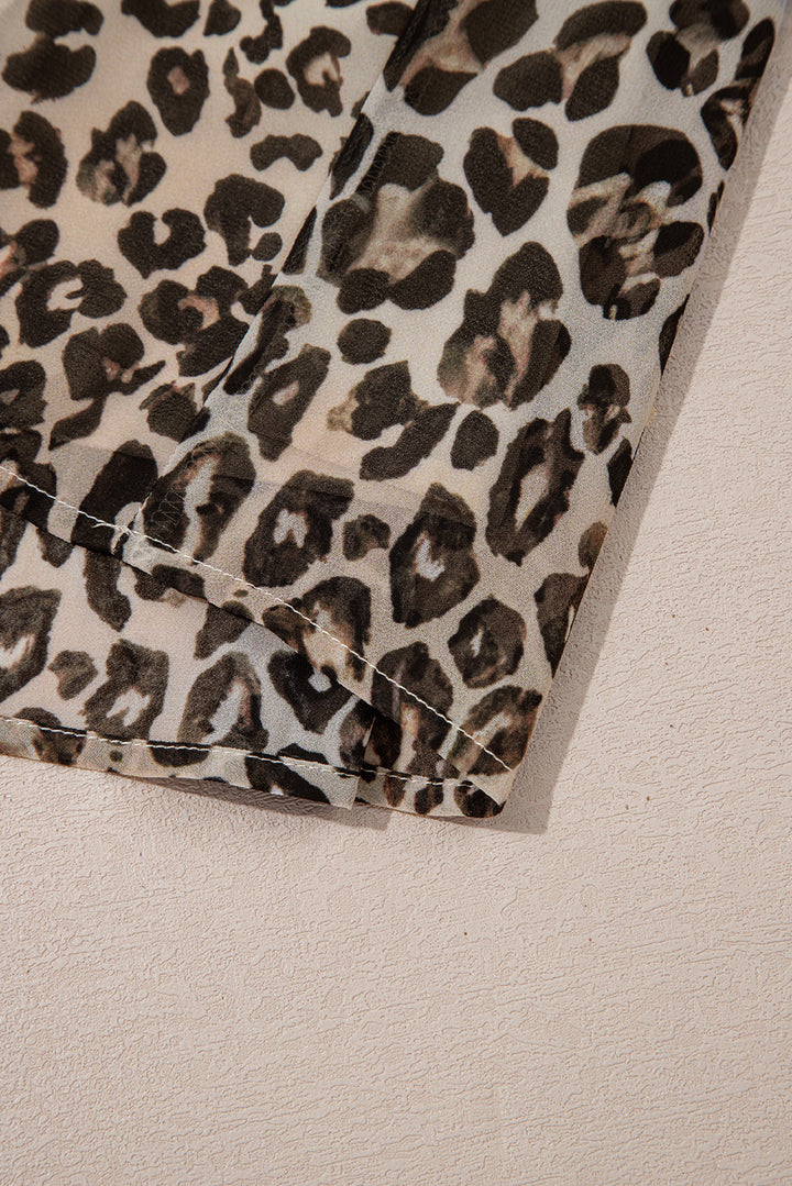 Khaki Leopard 3/4 Sleeve V Neck Swing Dress