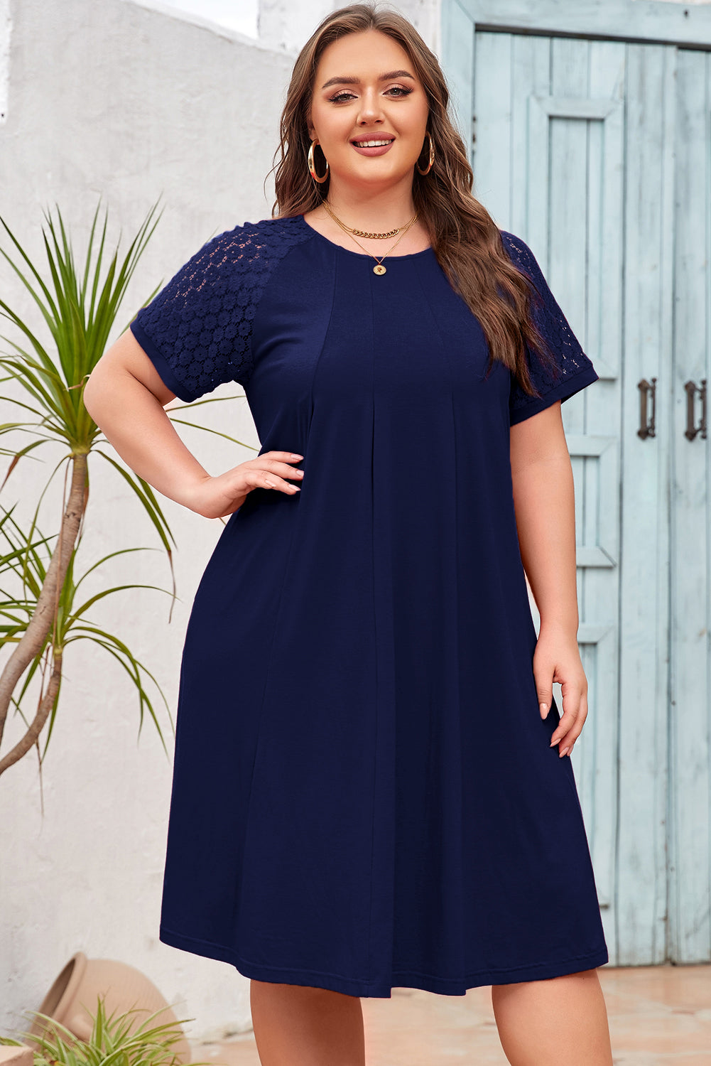 navy lace swing dress Navy A Small Swing Dress, Lace Applique Diamond, Heart-shaped Neckline With Double Shoulder Straps, Open Back Zipper Style Party Long Dress