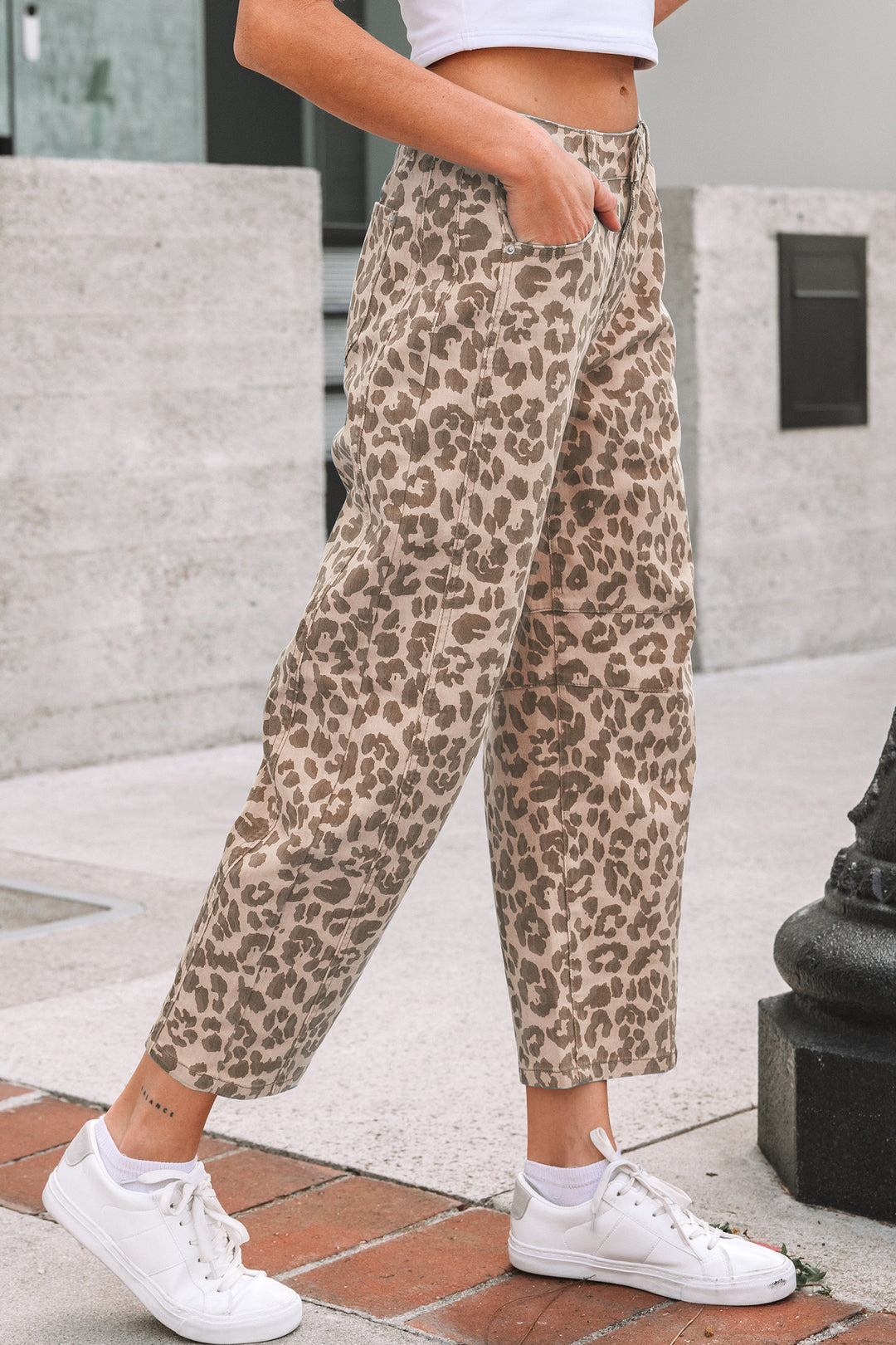 Sky Blue Leopard Print Barrel Leg Jeans