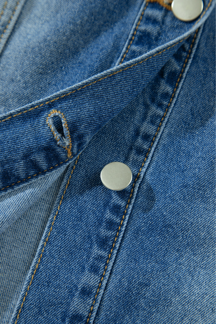 Blue Ruffle Hem Raw Edge Half Sleeve Western Denim Jacket