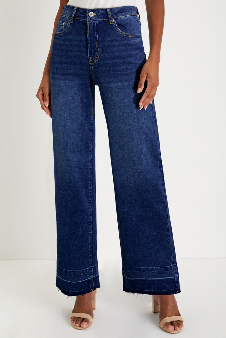 Real Teal Raw Hem Unique Cuffs Straight High Rise Loose Jeans