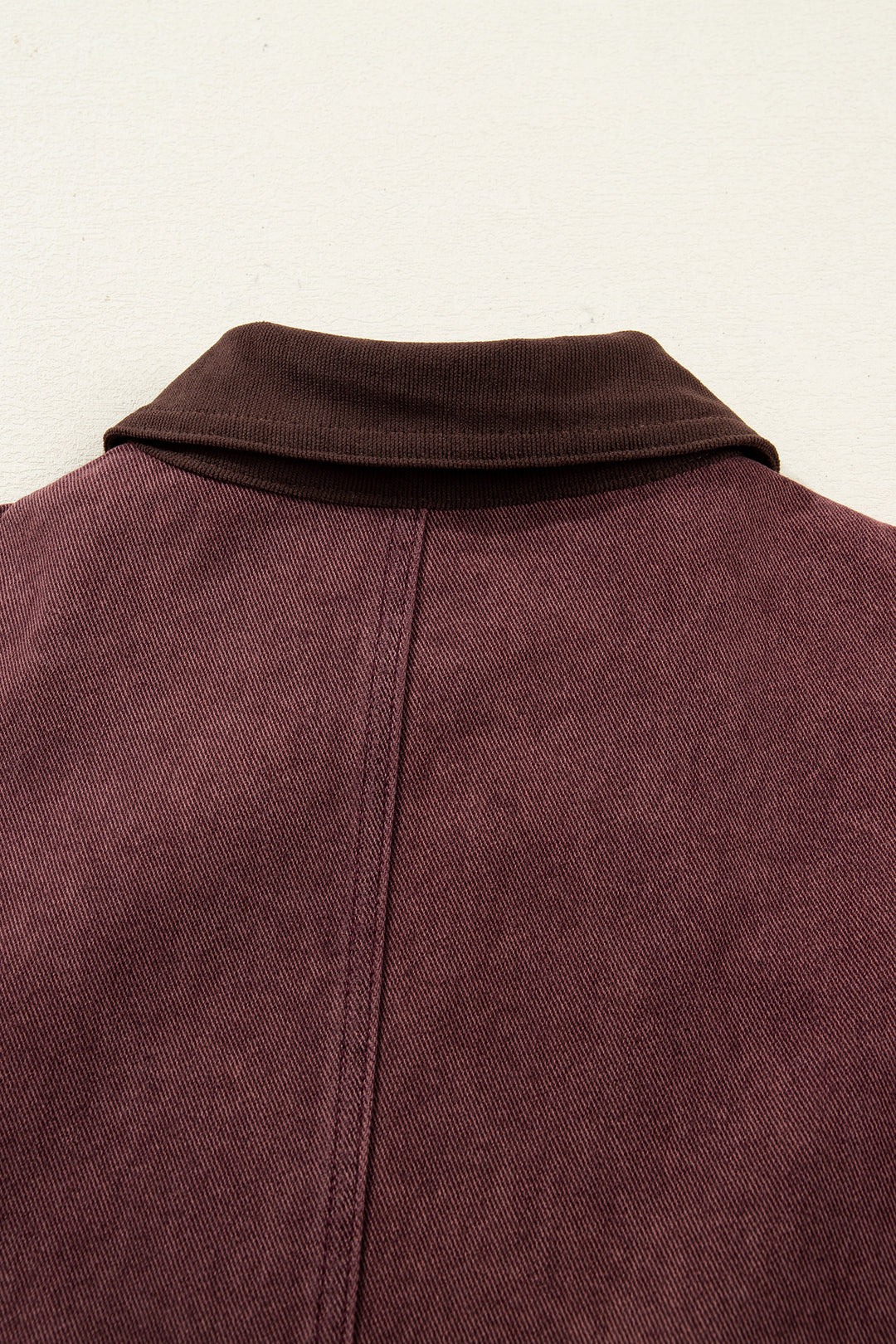 Coffee Corduroy Collar Zipped Front Denim Jacket