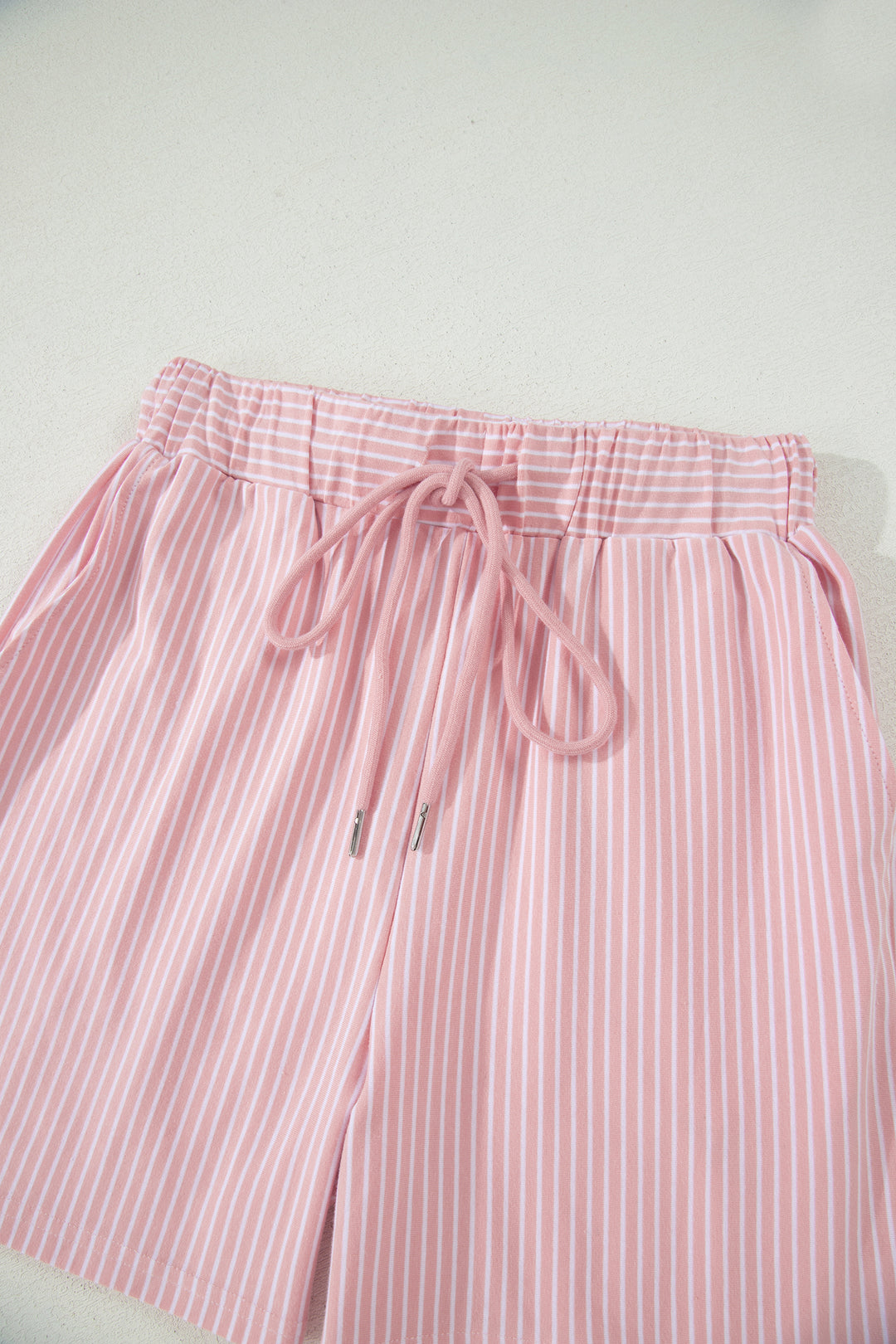 Pink Stripe Dolman Sleeve Polo Shirt and Drawstring Shorts Set