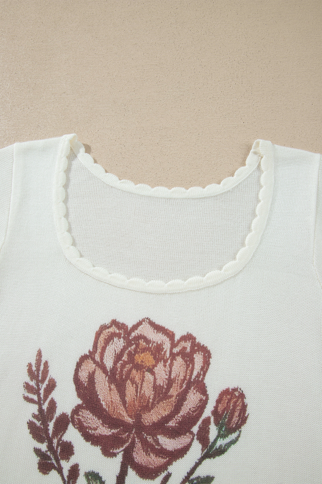 White Western Floral Print Short Sleeve Square Collar Knit Sweater