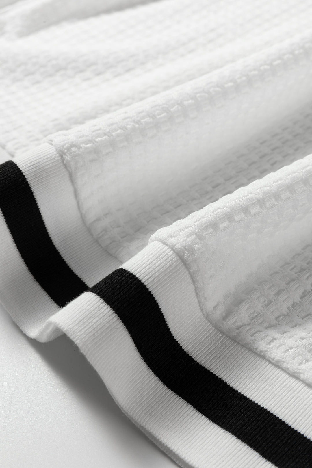 White Textured Knit Preppy Striped Trim V Neck Pullover Waffle Top