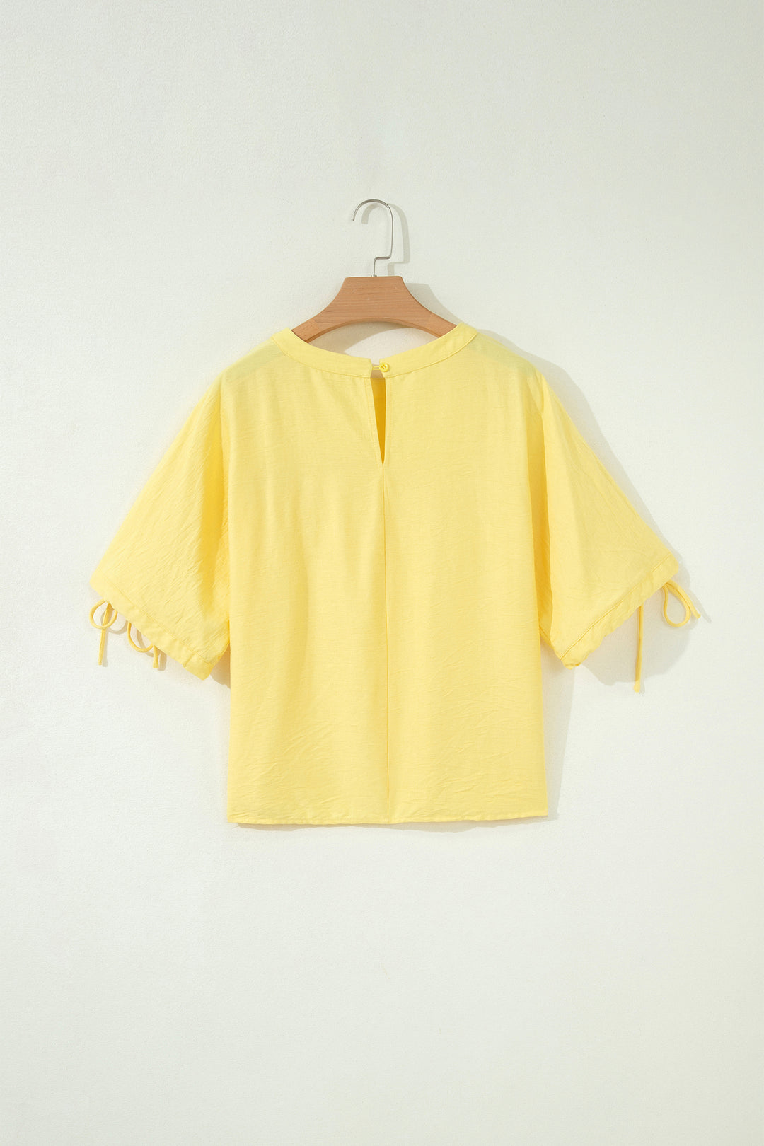 Yellow Cream Tie Half Sleeve Pleated Detail Babydoll Blouse