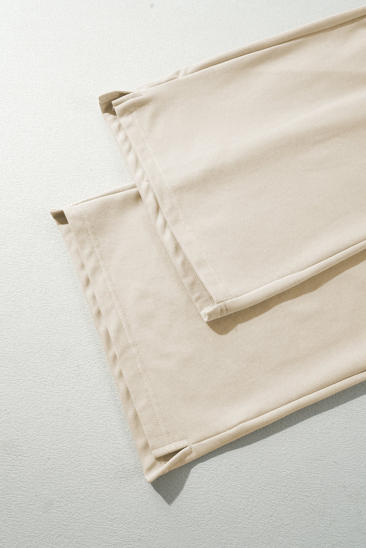 Apricot Loop Drawstring Elastic Waistband Casual Wide Leg Pants