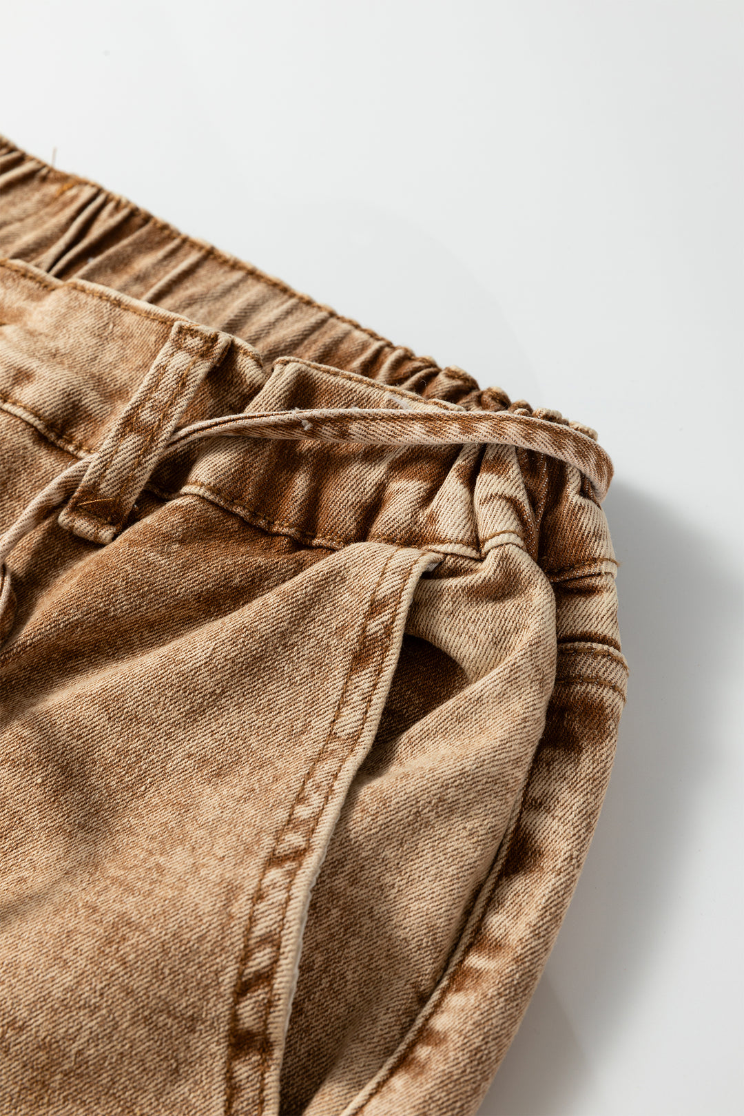 Smoke Gray Acid Wash Tie Waist Denim Pants