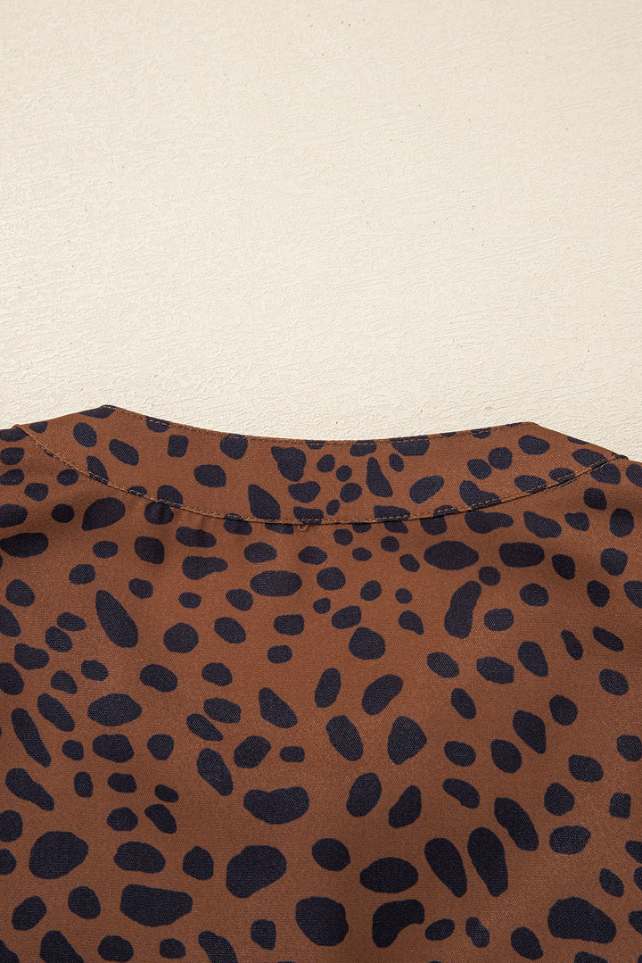 Brown Leopard Print Ruffled Puff Sleeve Blouse