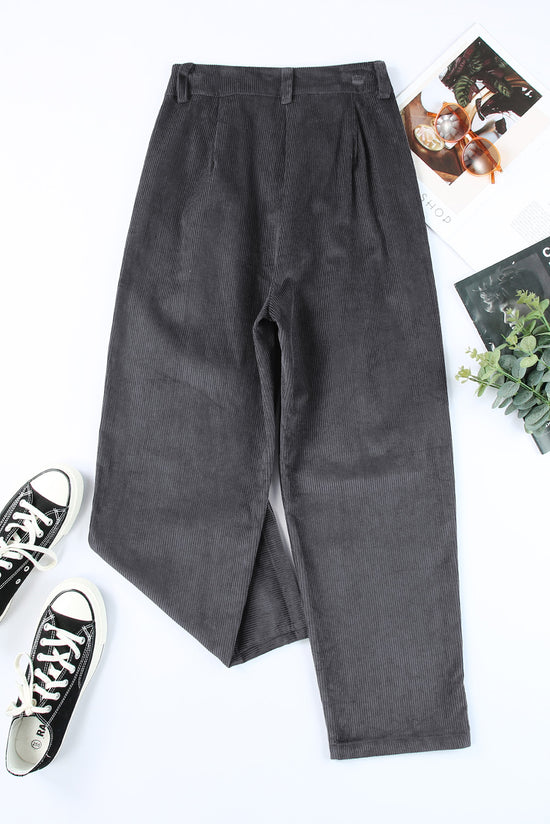 Gray Corduroy High Waist Straight Leg Pants| Women