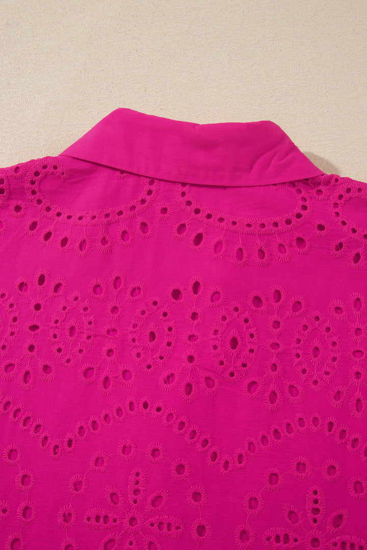 Black Solid Color Eyelet Embroidered T Shirt Mini Dress