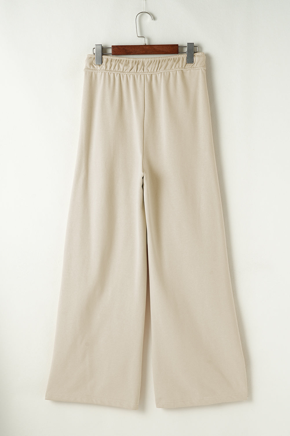 Apricot Loop Drawstring Elastic Waistband Casual Wide Leg Pants