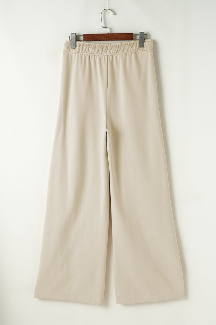 Apricot Loop Drawstring Elastic Waistband Casual Wide Leg Pants