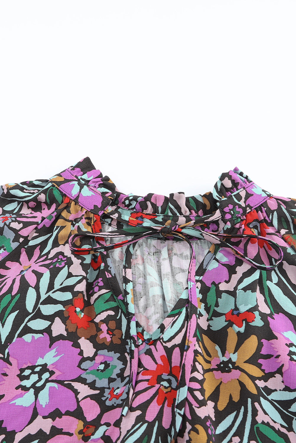 Multicolor Floral Print Ruffled Long Sleeve V-Neck Blouse | Women