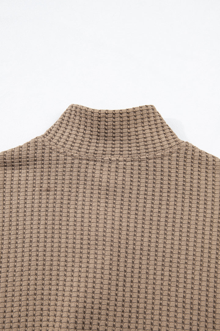 Casual Solid Color Textured Snap Button Collared Baggy Top