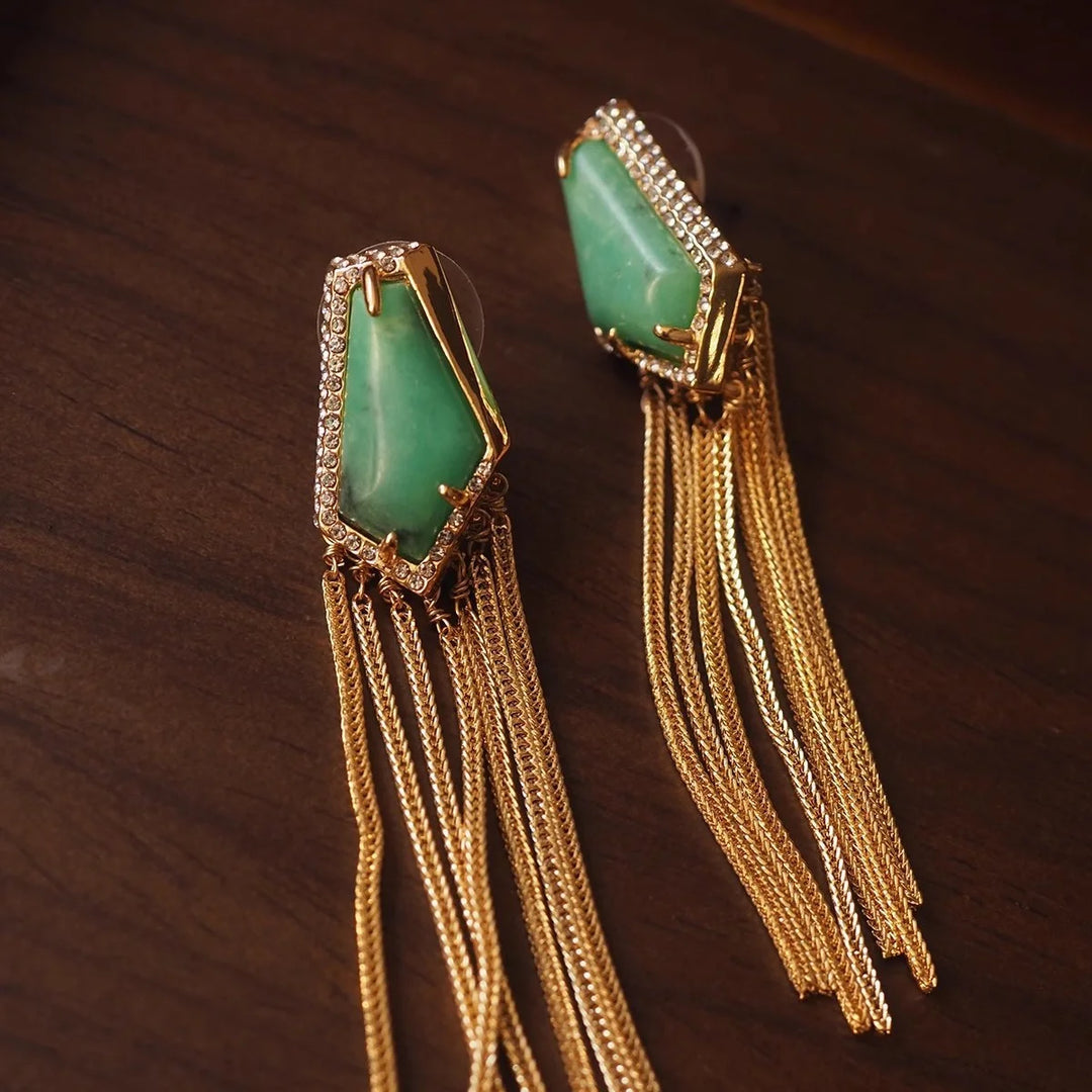 Alexis Bittar Gemstone Tassel Ear Clip No Ear Hole Medieval Vintage Retro Heavy Industry
