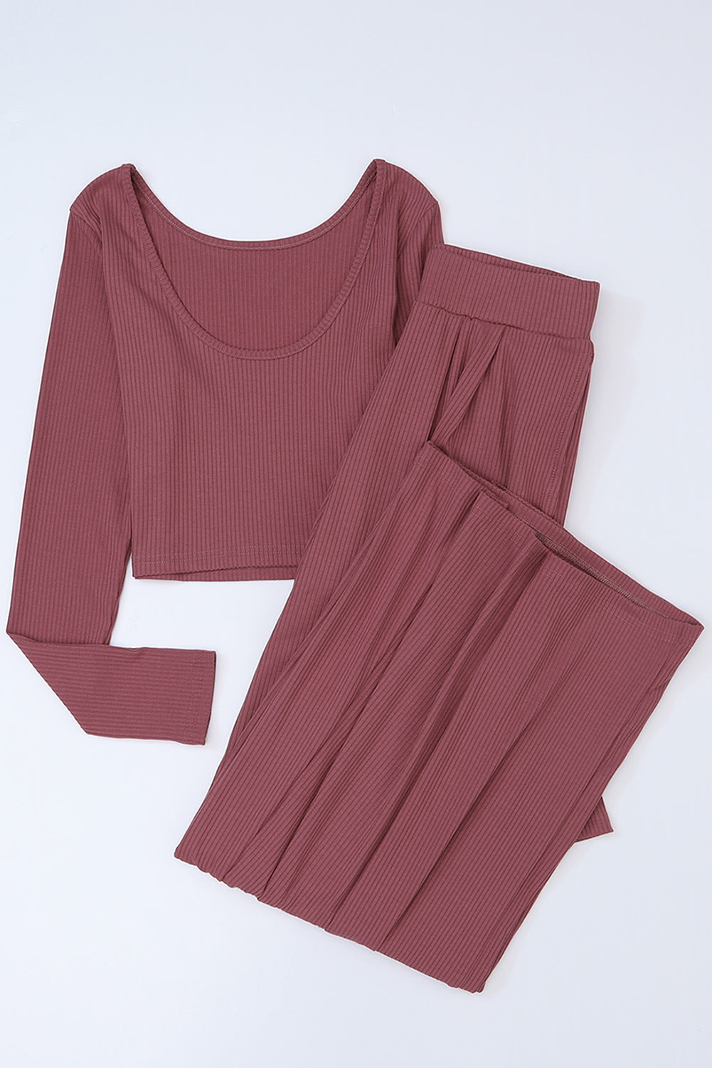 Solid Color Ribbed Crop Top Long Pants Set | Women