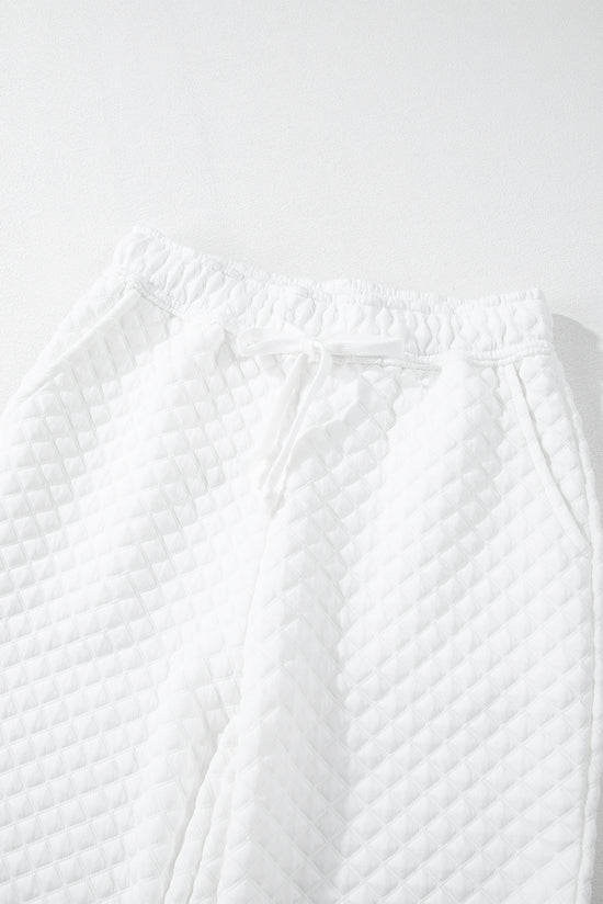 White Quilted Hoodie and Sweatpants Two Piece Set