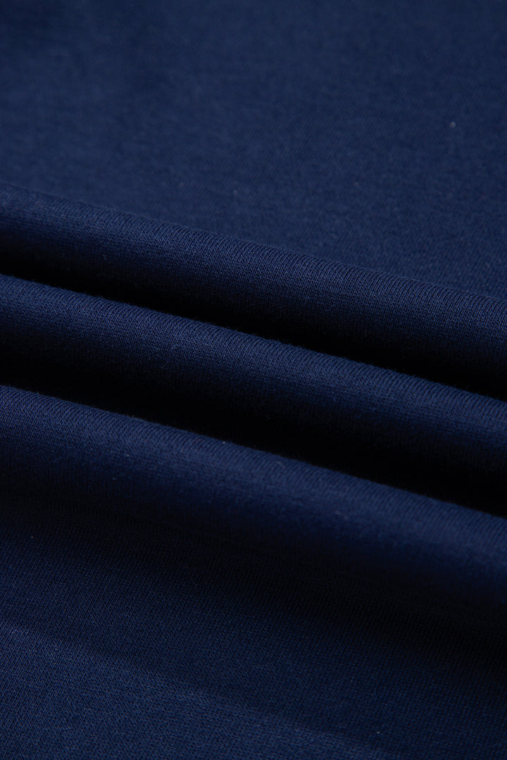 Navy Blue Varsity Stripe Detail Drop Shoulder Pullover Mini Skirt Set