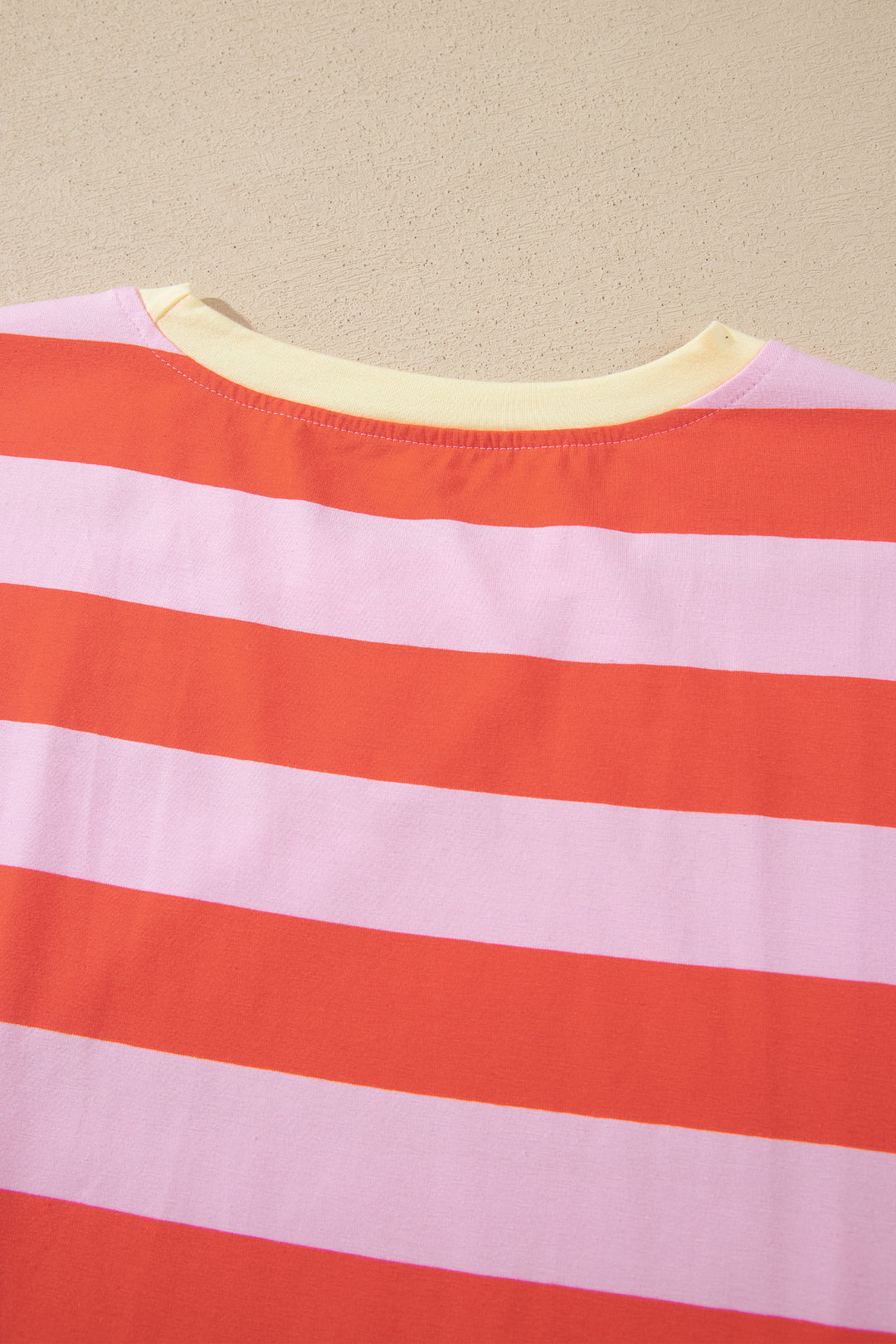 Rose Stripe Cuffed Short Sleeve Pocketed Casual T Shirt Long Dress