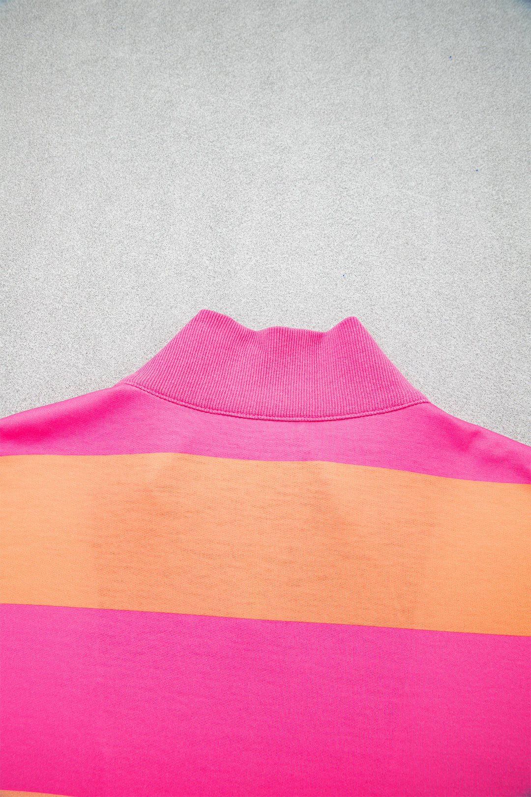 Yellow Stripe Seam Detail Half Zip Tee Casual Shorts 2pcs Set