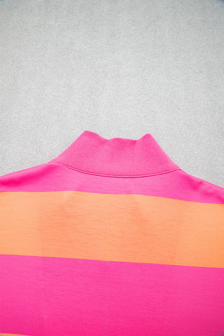 Yellow Stripe Seam Detail Half Zip Tee Casual Shorts 2pcs Set