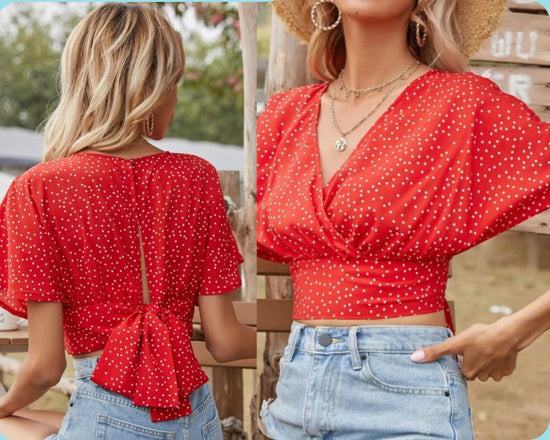 Tie back crop blouse Butterfly sleeve top | Summer Wear | Women