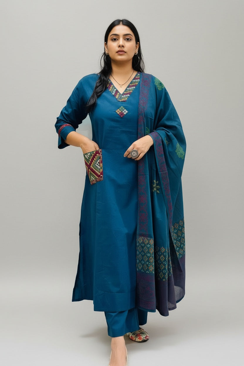 Embroidered Kurta Set with Dupatta