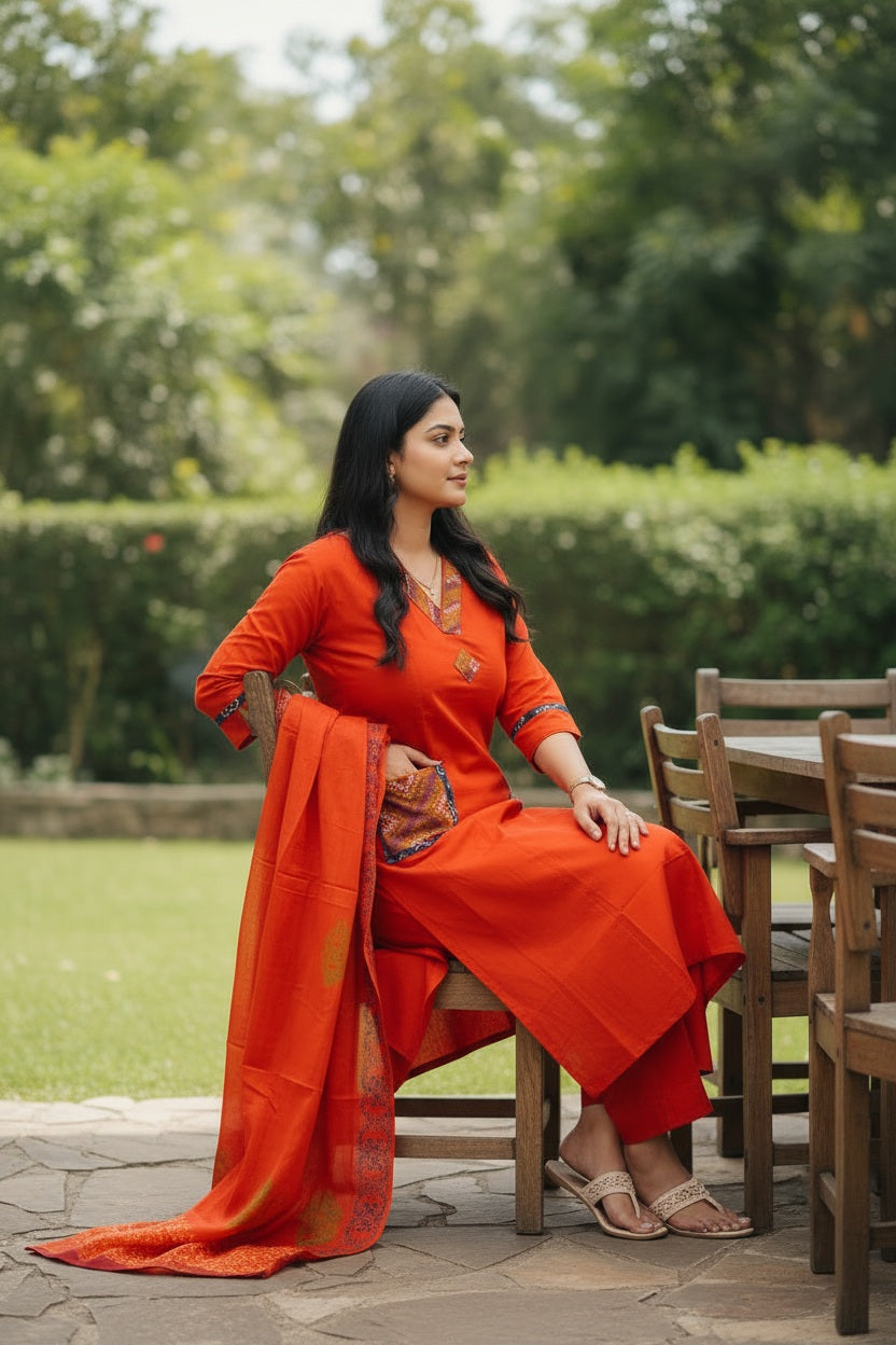 Embroidered Kurta Set with Dupatta