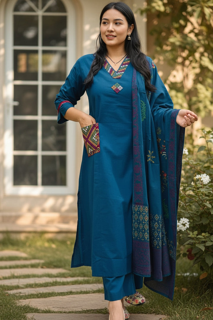 Embroidered Kurta Set with Dupatta