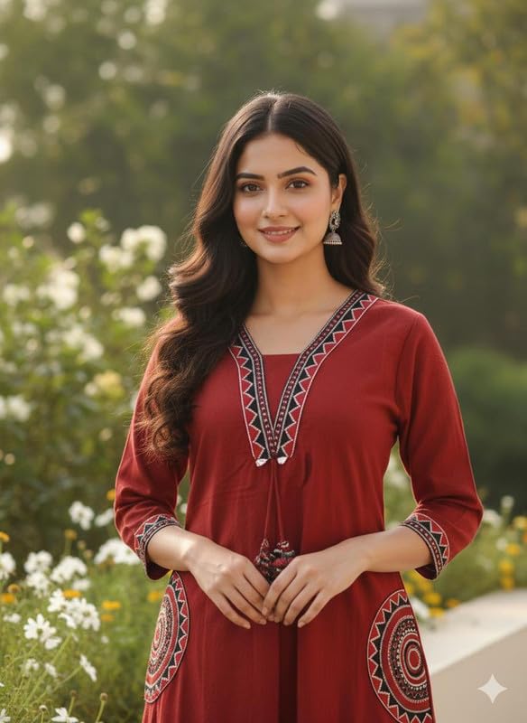 Women’s Solid Embroidered A-Line Kurta Set with Pants