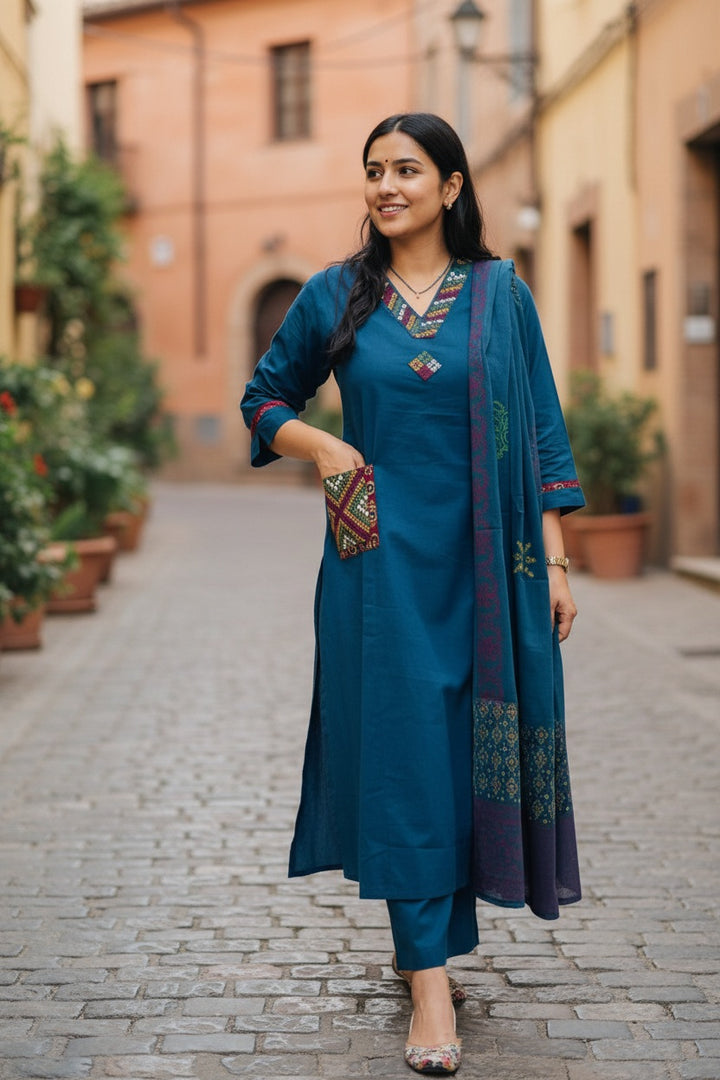Embroidered Kurta Set with Dupatta