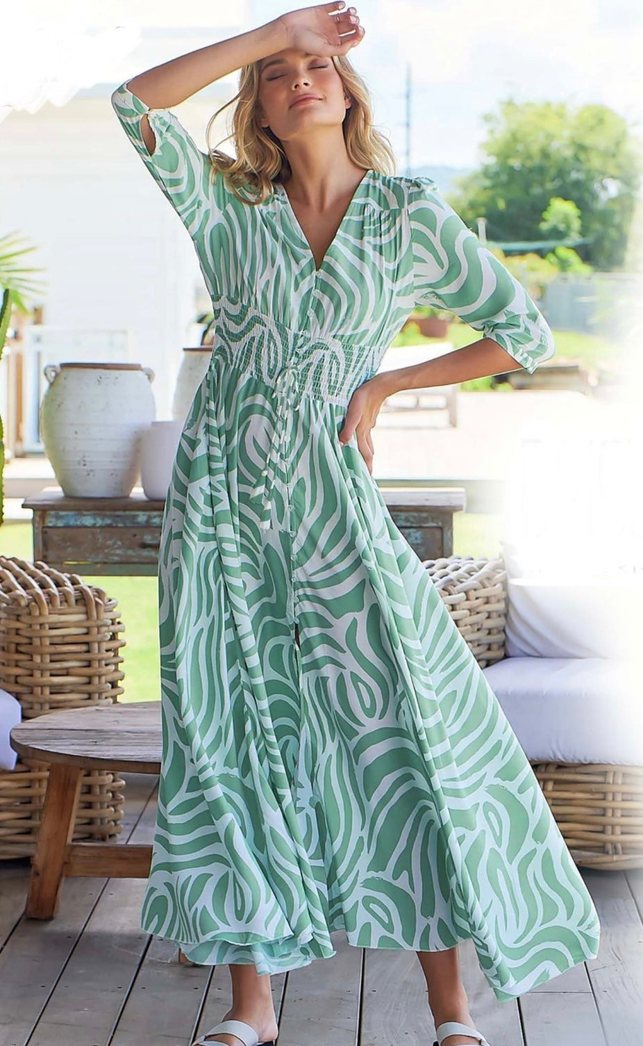 Zebra Print Maxi Dress Green | Women | Errabelly