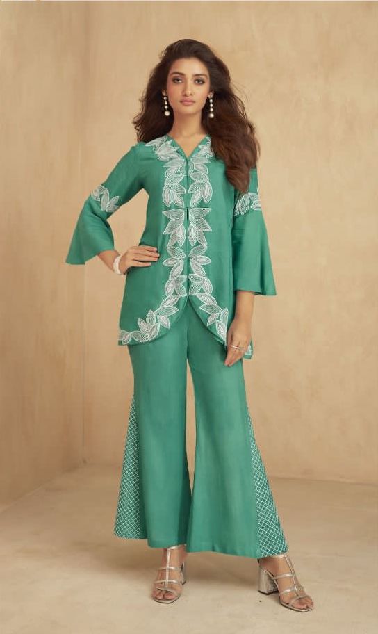 Vintage Vamika Green Embroidery Coord Set | Women