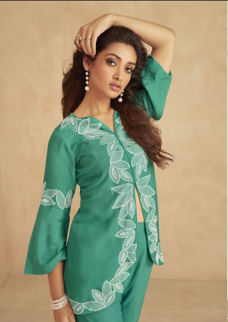 Vintage Vamika Green Embroidery Coord Set | Women