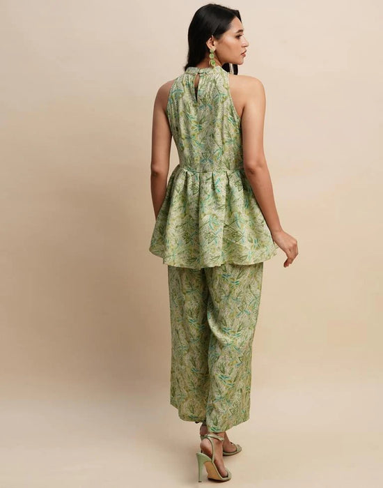 Leaf Printed Top and Bottom Co-ord Set - Back View