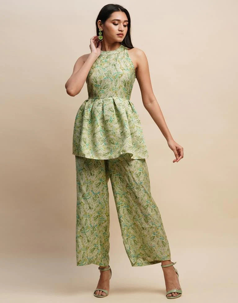 Green Leaf Printed Co-ord Set Front View