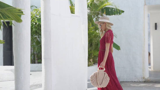 Fiery Red Blue Fill Your Heart Lace Maxi Dress