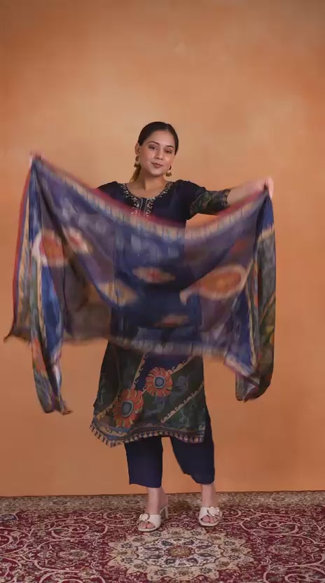 Pure Natural Crepe Digital Handwork Stitched Kurta Set