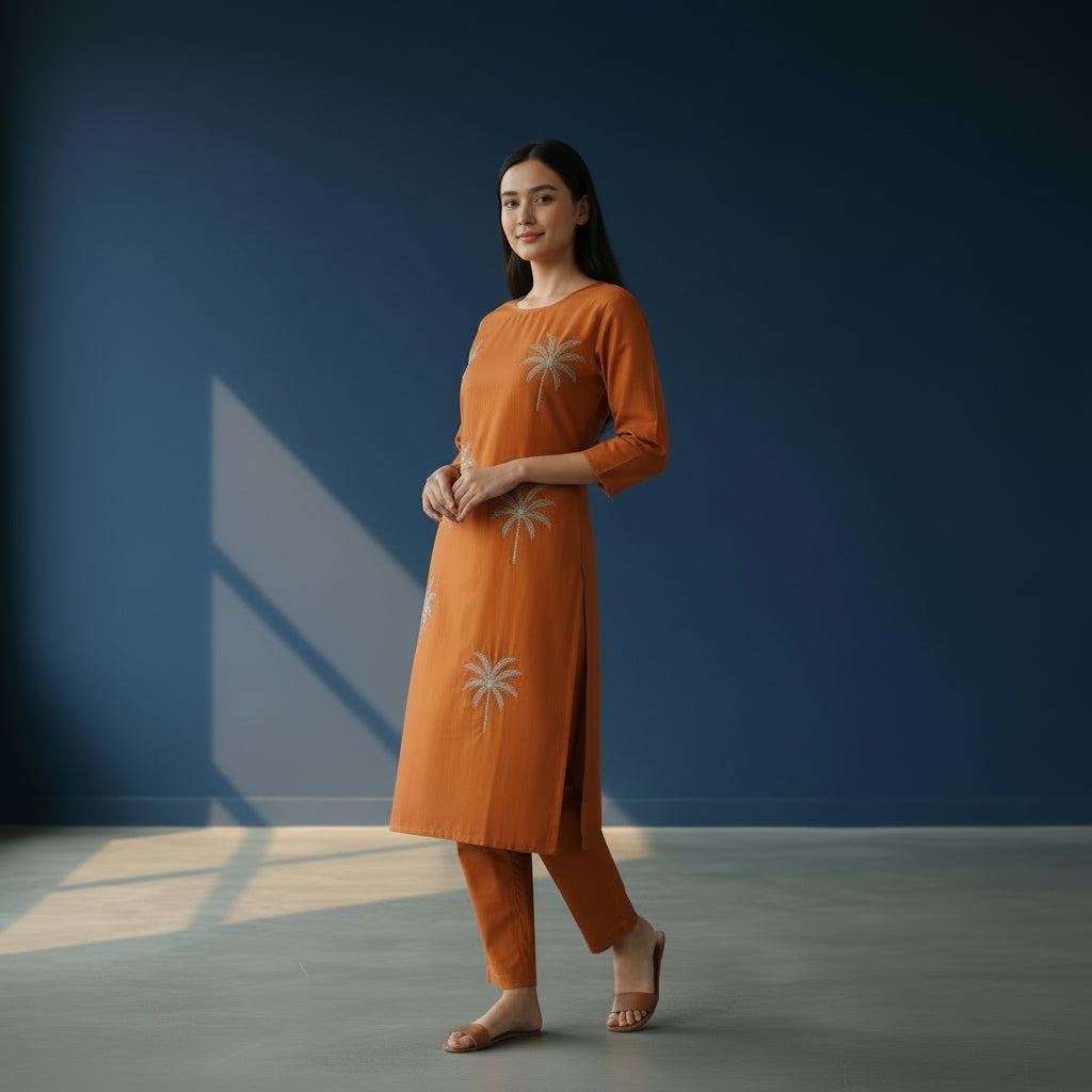 Embroidered Straight Kurta Set with Pants
