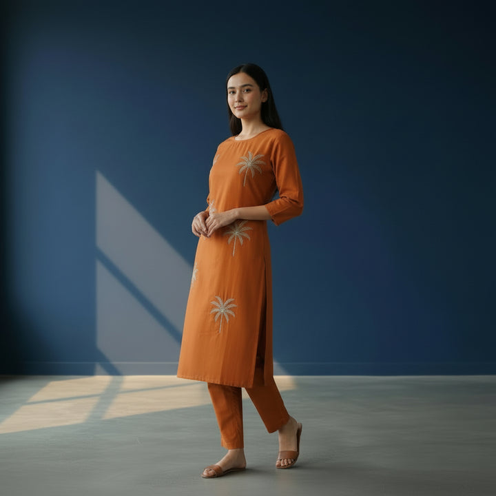 Embroidered Straight Kurta Set with Pants