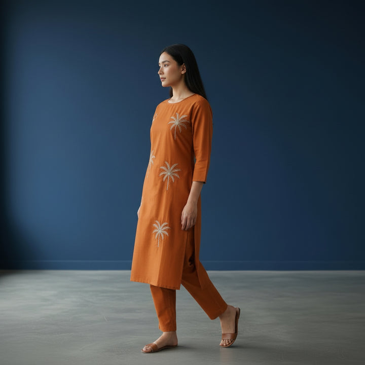Embroidered Straight Kurta Set with Pants