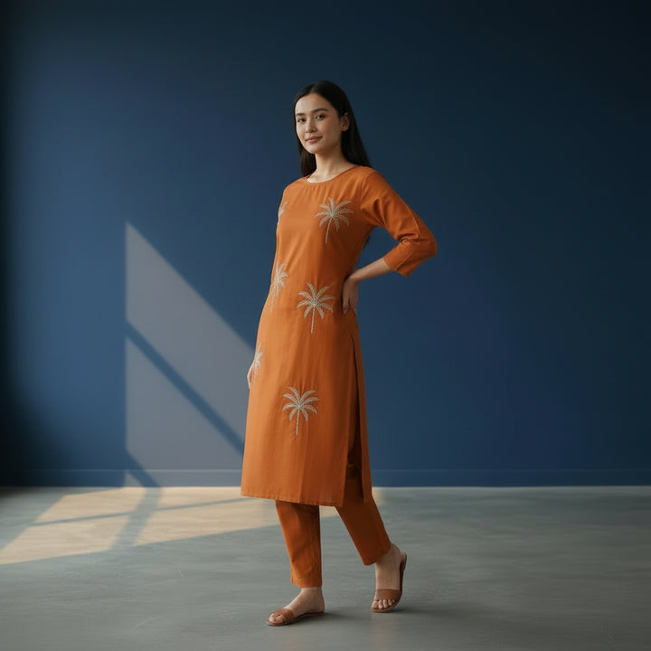 Embroidered Straight Kurta Set with Pants