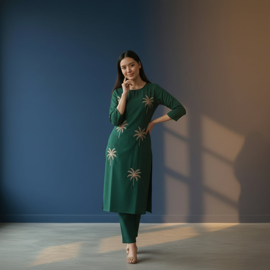 Embroidered Straight Kurta Set with Pants