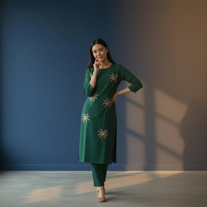 Embroidered Straight Kurta Set with Pants