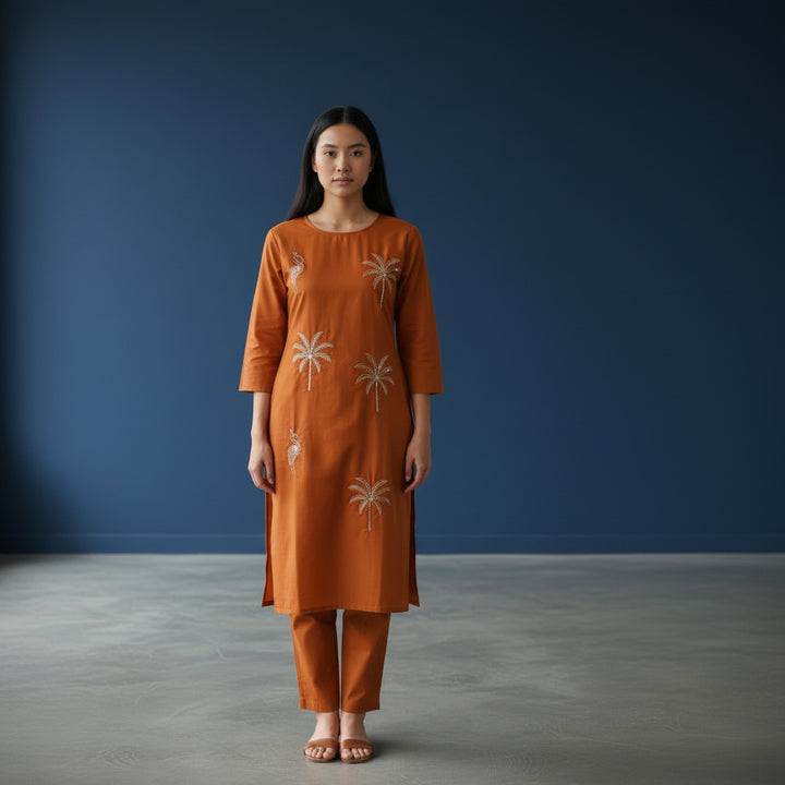Embroidered Straight Kurta Set with Pants